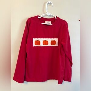 Smockingbird Kids Red Smocked Pumpkin Long Sleeve Shirt